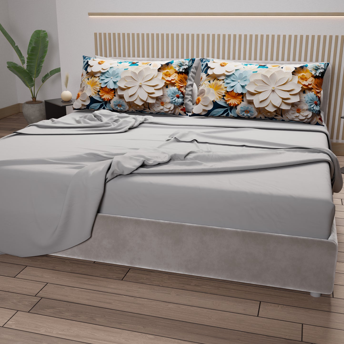 Lenzuola in Cotone, Completo Letto con Federe in Stampa Digitale Floreale 05-5