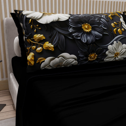 Draps en coton, Parure de lit avec taies d'oreiller en impression numérique florale 05-6