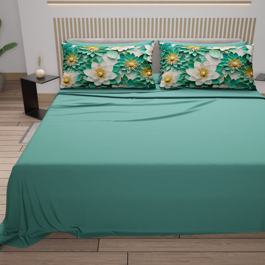 Draps en coton, Parure de lit avec taies d'oreiller en impression numérique florale 05-7