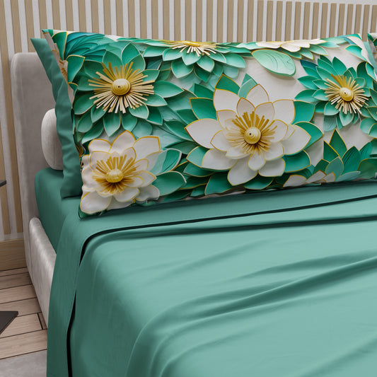 Draps en coton, Parure de lit avec taies d'oreiller en impression numérique florale 05-7