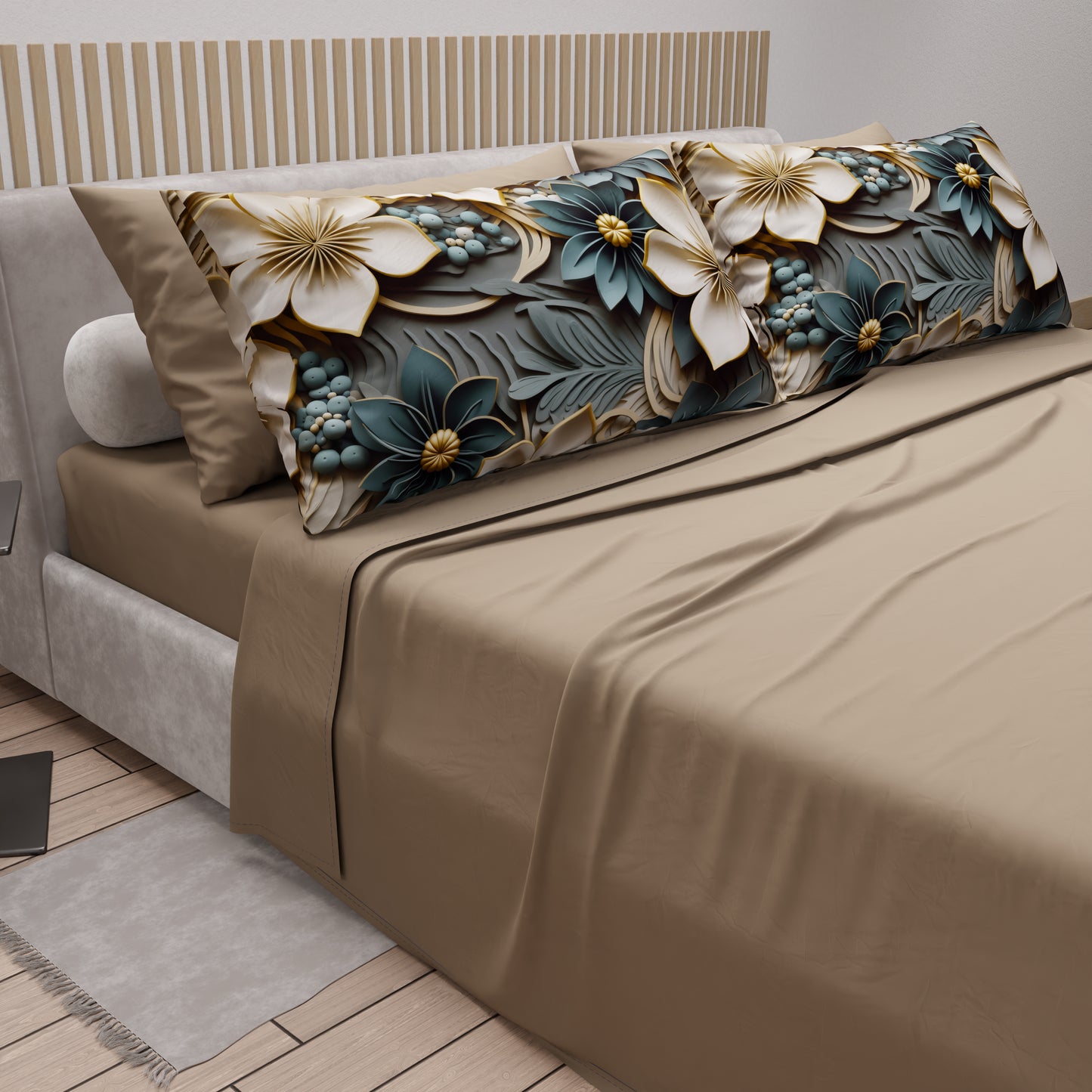 Lenzuola in Cotone, Completo Letto con Federe in Stampa Digitale Floreale 05-8