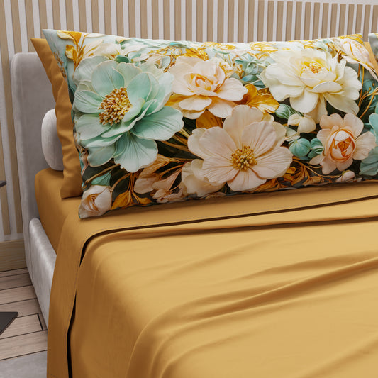Draps en coton, Parure de lit avec taies d'oreiller en impression numérique florale 05-9