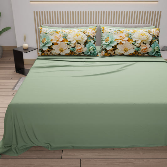 Draps en coton, Parure de lit avec taies d'oreiller en impression numérique florale 05-9