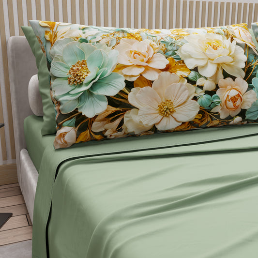 Draps en coton, Parure de lit avec taies d'oreiller en impression numérique florale 05-9
