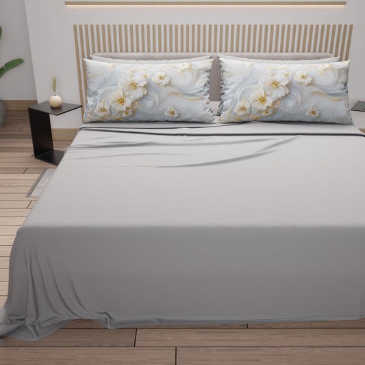 Draps en Coton, Parure de Lit avec Taies d'Oreiller en Impression Numérique Florale 06-1
