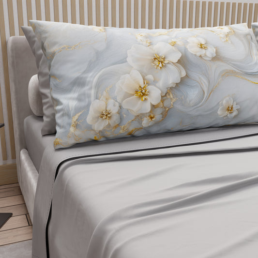 Draps en Coton, Parure de Lit avec Taies d'Oreiller en Impression Numérique Florale 06-1