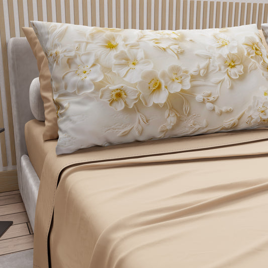 Draps en Coton, Parure de Lit avec Taies d'Oreiller en Impression Numérique Florale 06-10