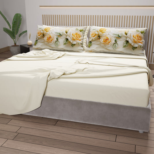Draps en Coton, Parure de Lit avec Taies d'Oreiller en Impression Numérique Florale 06-12