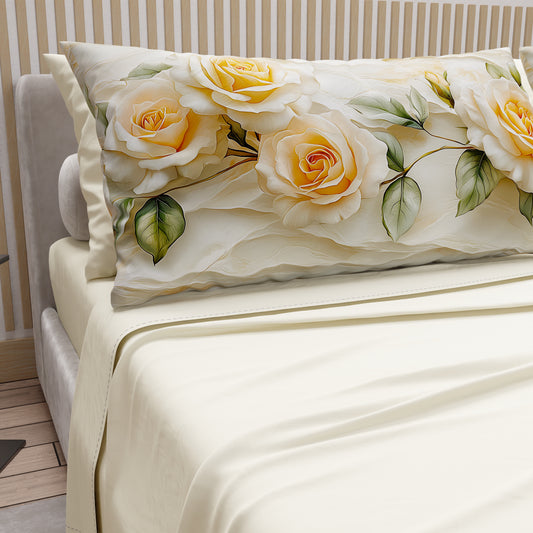 Draps en Coton, Parure de Lit avec Taies d'Oreiller en Impression Numérique Florale 06-12