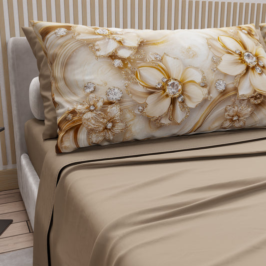 Draps en Coton, Parure de Lit avec Taies d'Oreiller en Impression Numérique Florale 06-13