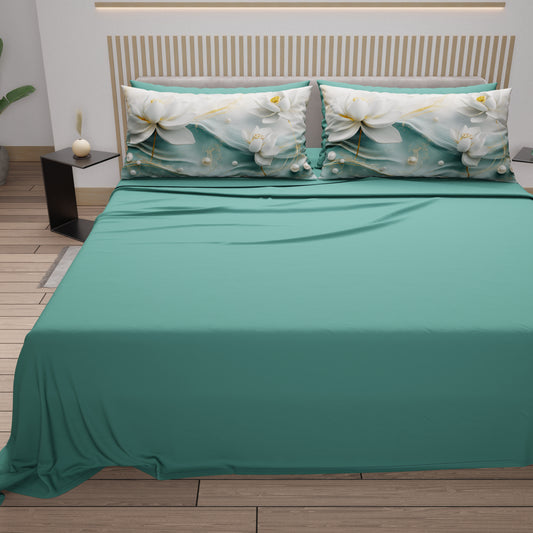 Draps en Coton, Parure de Lit avec Taies d'Oreiller en Impression Numérique Florale 06-14