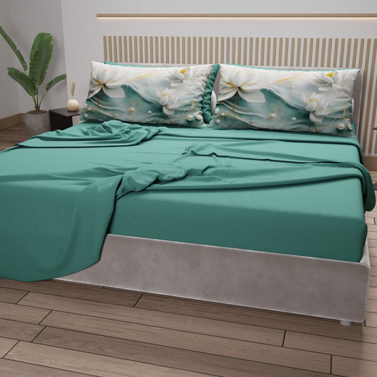 Draps en Coton, Parure de Lit avec Taies d'Oreiller en Impression Numérique Florale 06-14
