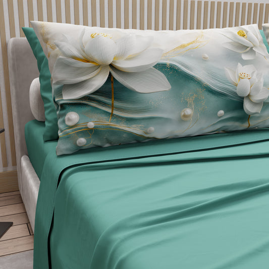 Draps en Coton, Parure de Lit avec Taies d'Oreiller en Impression Numérique Florale 06-14