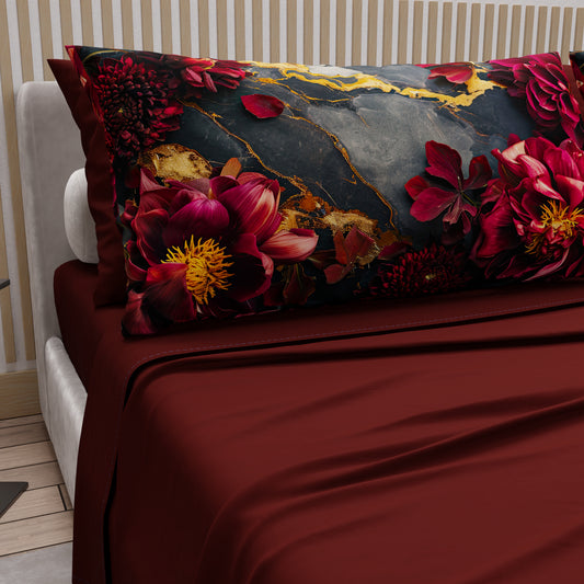 Draps en Coton, Parure de Lit avec Taies d'Oreiller en Impression Numérique Florale 06-16
