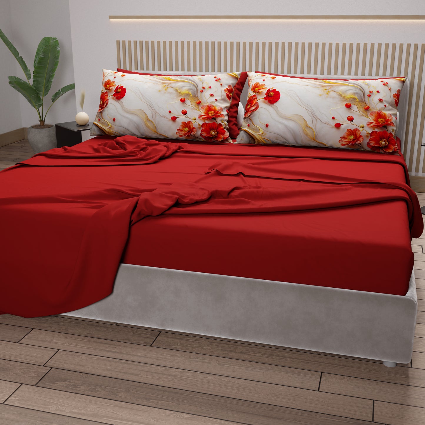 Lenzuola in Cotone, Completo Letto con Federe in Stampa Digitale Floreale 06-2