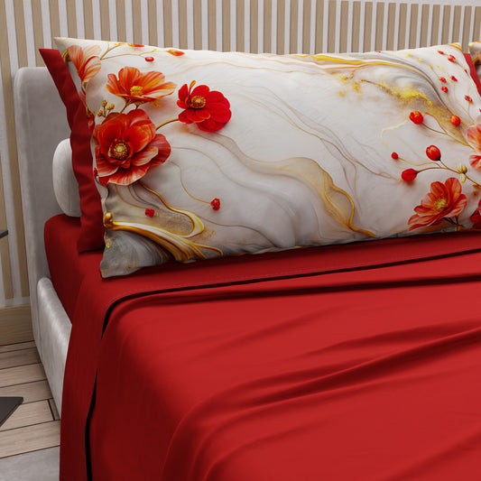 Lenzuola in Cotone, Completo Letto con Federe in Stampa Digitale Floreale 06-2
