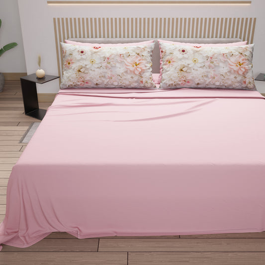 Draps en Coton, Parure de Lit avec Taies d'Oreiller en Impression Digitale Florale 06-21