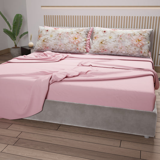 Draps en Coton, Parure de Lit avec Taies d'Oreiller en Impression Digitale Florale 06-21