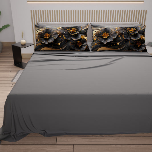 Draps en Coton, Parure de Lit avec Taies d'Oreiller en Impression Digitale Florale 06-22
