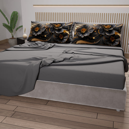 Draps en Coton, Parure de Lit avec Taies d'Oreiller en Impression Digitale Florale 06-22