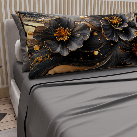 Draps en Coton, Parure de Lit avec Taies d'Oreiller en Impression Digitale Florale 06-22
