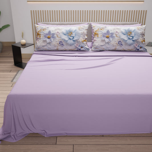 Draps en Coton, Parure de Lit avec Taies d'Oreiller en Impression Numérique Florale 06-4