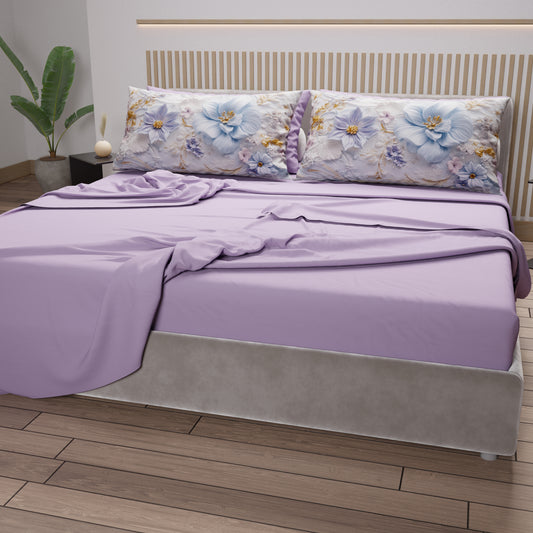 Draps en Coton, Parure de Lit avec Taies d'Oreiller en Impression Numérique Florale 06-4
