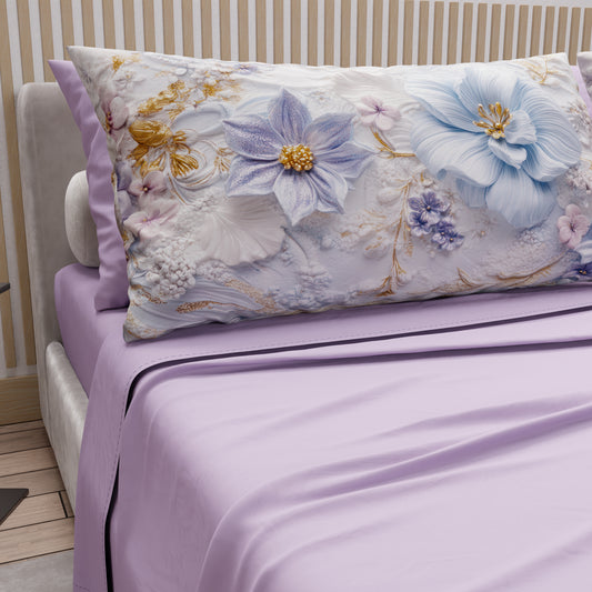Draps en Coton, Parure de Lit avec Taies d'Oreiller en Impression Numérique Florale 06-4