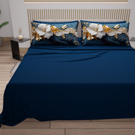Draps en Coton, Parure de Lit avec Taies d'Oreiller en Impression Numérique Florale 06-5