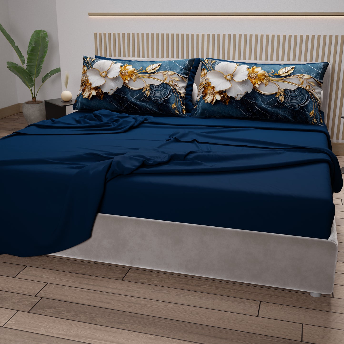 Lenzuola in Cotone, Completo Letto con Federe in Stampa Digitale Floreale 06-5