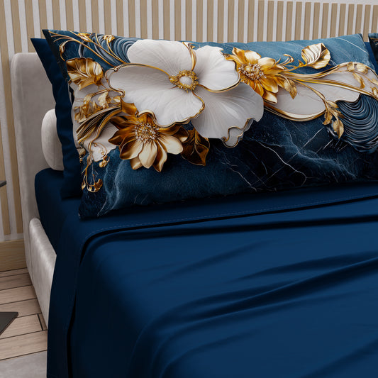 Draps en Coton, Parure de Lit avec Taies d'Oreiller en Impression Numérique Florale 06-5