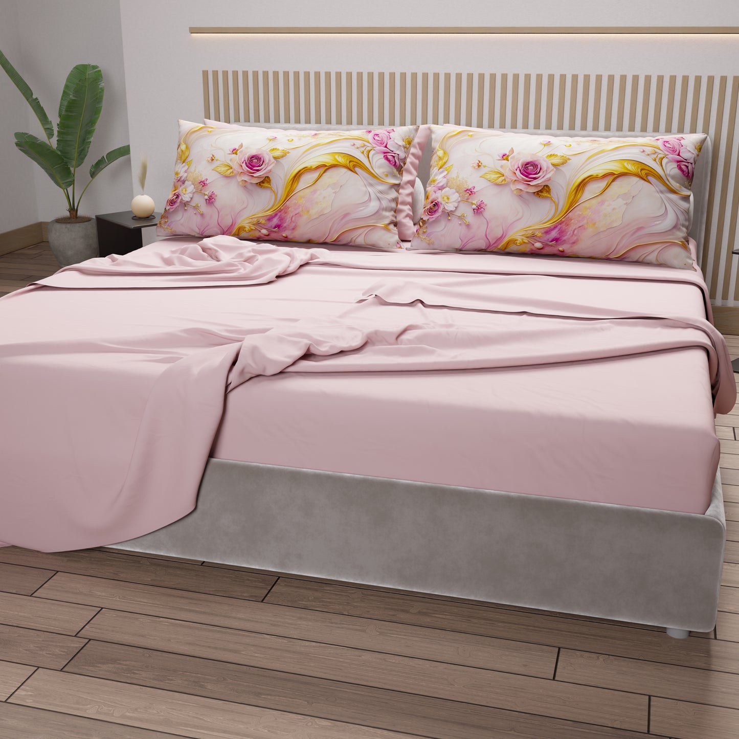 Lenzuola in Cotone, Completo Letto con Federe in Stampa Digitale Floreale 06-6