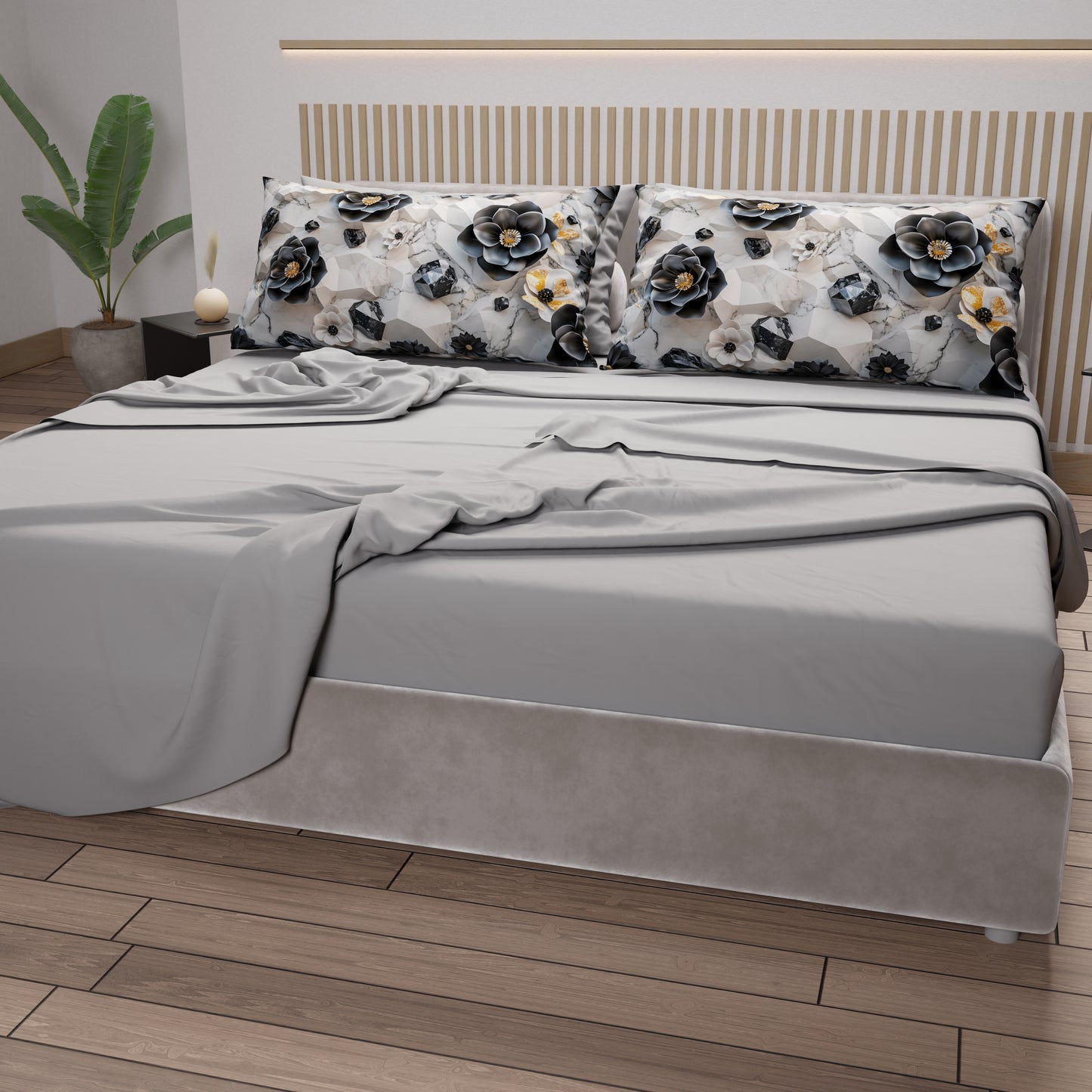 Lenzuola in Cotone, Completo Letto con Federe in Stampa Digitale Floreale 06-7