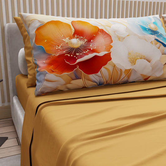 Draps en Coton, Parure de Lit avec Taies d'Oreiller en Impression Numérique Florale 06-9