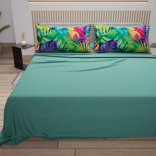 Draps en coton, parure de lit avec taies d'oreiller en impression numérique Tropical 06-2