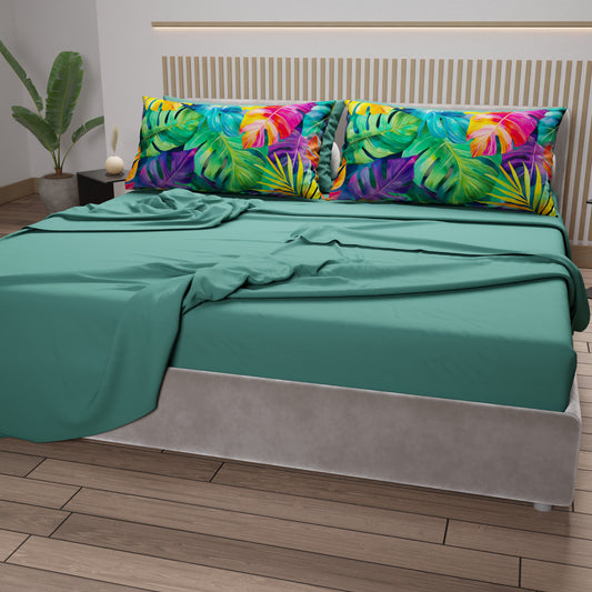 Draps en coton, parure de lit avec taies d'oreiller en impression numérique Tropical 06-2
