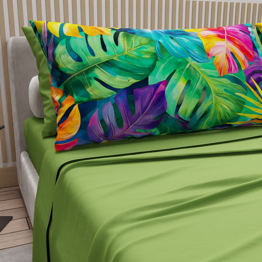 Draps en coton, parure de lit avec taies d'oreiller en impression numérique Tropical 06-2