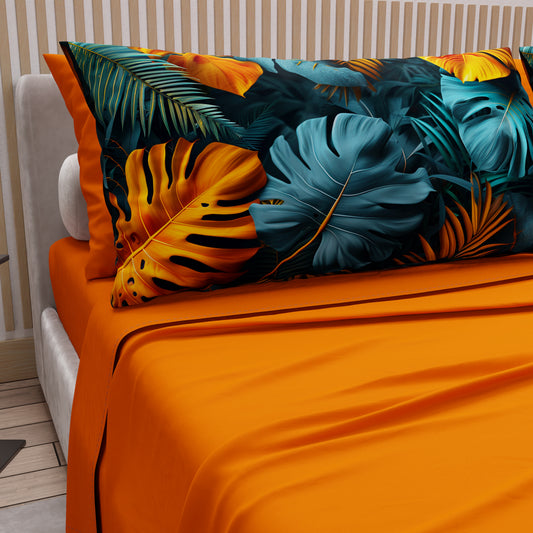 Draps en coton, parure de lit avec taies d'oreiller en impression numérique Tropical 06-3