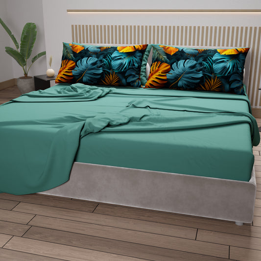 Draps en coton, parure de lit avec taies d'oreiller en impression numérique Tropical 06-3