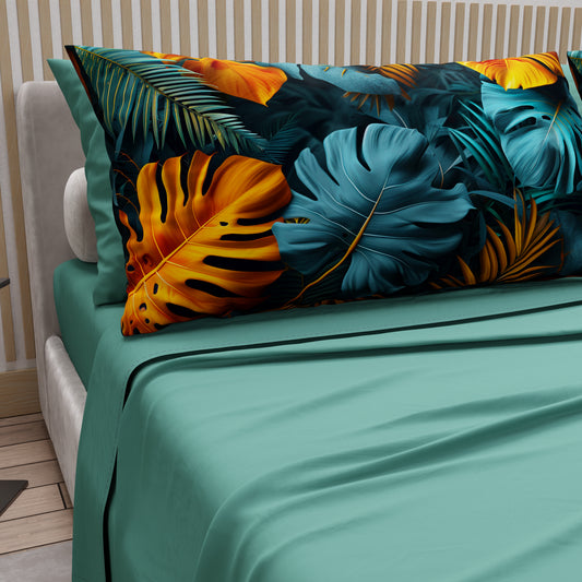 Draps en coton, parure de lit avec taies d'oreiller en impression numérique Tropical 06-3