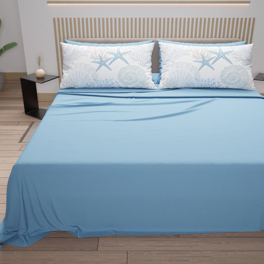 Lenzuola in Cotone, Completo Letto con Federe in Stampa Digitale Marino 101