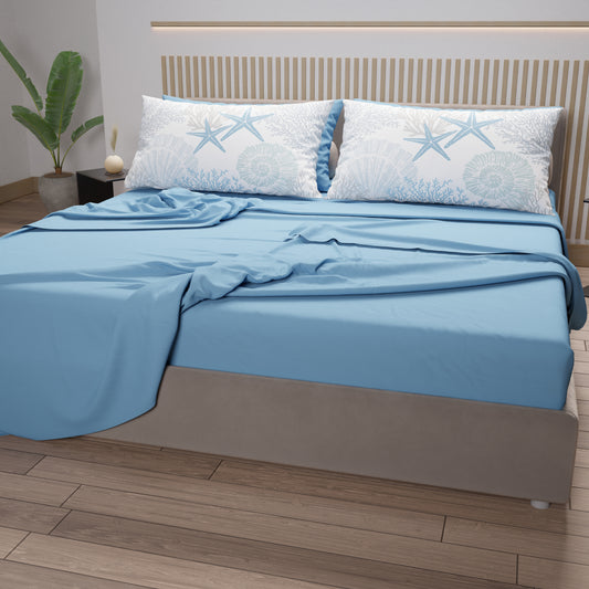 Lenzuola in Cotone, Completo Letto con Federe in Stampa Digitale Marino 101