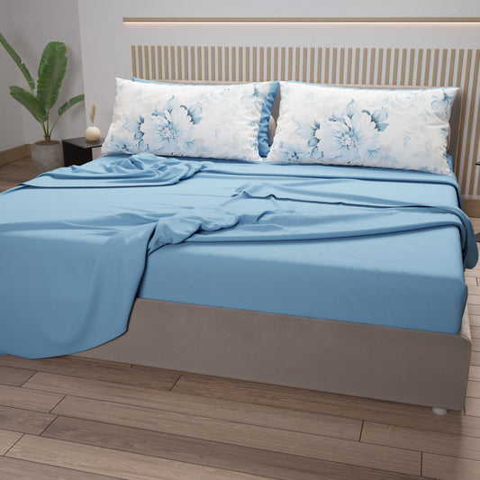 Draps en coton, parure de lit avec taies d'oreiller en impression digitale florale 103
