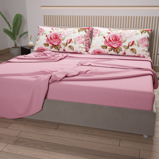 Lenzuola in Cotone, Completo Letto con Federe in Stampa Digitale Bouquet