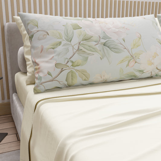 Draps en Coton, Parure de Lit avec Taies d'Oreiller en Impression Digitale Florale F172