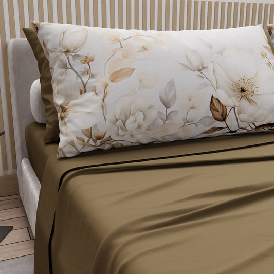 Draps en Coton, Parure de Lit avec Taies d'Oreiller en Impression Digitale Florale F18