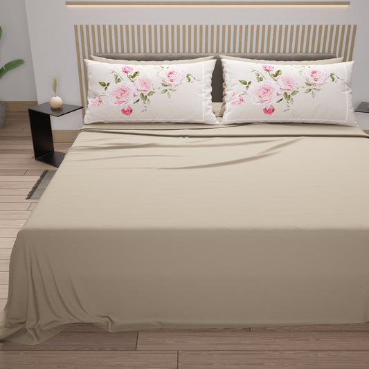 Draps en Coton, Parure de Lit avec Taies d'Oreiller en Impression Numérique Floral 20-06