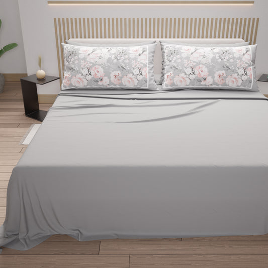 Draps en Coton, Parure de Lit avec Taies d'Oreiller en Impression Numérique Floral 17-02