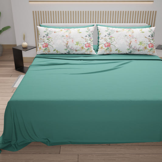 Lenzuola in Cotone, Completo Letto con Federe in Stampa Digitale Spring Grigio