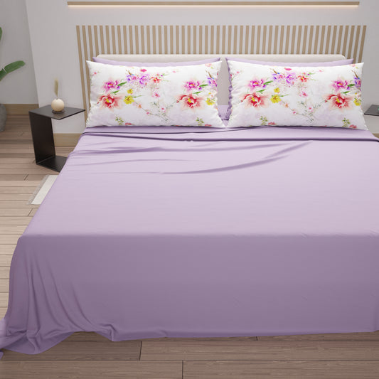 Lenzuola in Cotone, Completo Letto con Federe in Stampa Digitale Spring Bianco